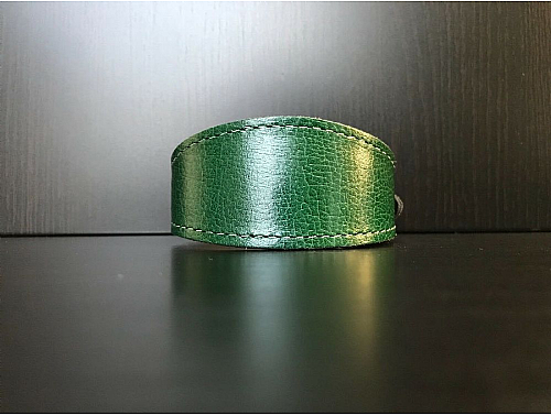 Lined Green Cracked Effect - Whippet Leather Collar - Size S